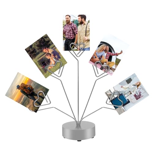 Heart-Shaped Photo Tree Holder with Round Base - 5 Branch Display Stand