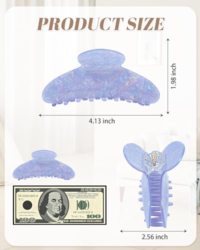 Lourny 4.1 Inch Large Acrylic Hair Claw Clips - Pink Purple Champagne Blue Grey (4 Colors)