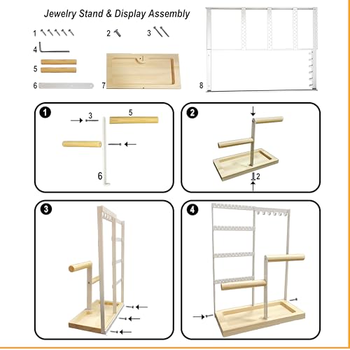 Gold Jewelry Organizer Stand - 4 Tier Earring Holder with Necklace Hooks