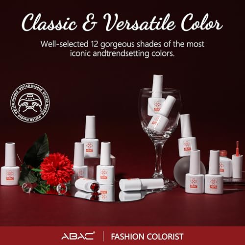 ABAC Pink Red Fuzz Gel Nail Polish Set - 12 Long-Lasting Burgundy & Glitter Colors for DIY Manicure