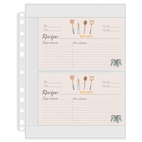 Recipe Card Protectors - 50 Pack 4x6 Sleeves for Binders