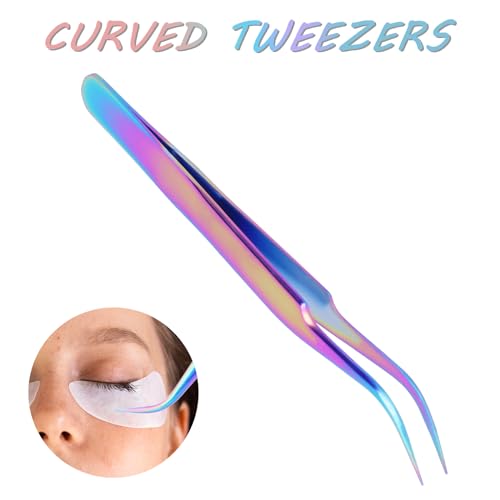 Eyelash Extension Tweezers Set - 2pcs Stainless Steel Curved & Straight Tips