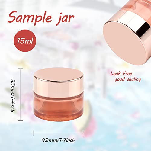 12x 0.5 oz Pink Glass Jars with Rose Gold Lids — Refillable Cream Containers