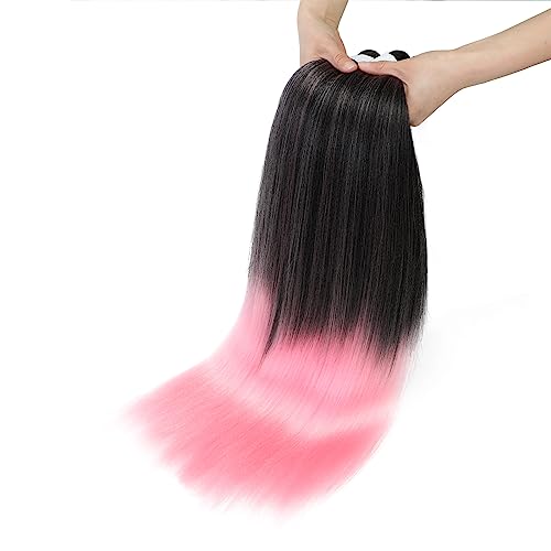 Pre-Stretched Braiding Hair for Women - Black to Pink, 16 Inch, 3 Packs