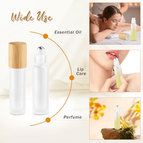 20 Pcs 10ml White Frosted Glass Roller Bottles with Bamboo Lid