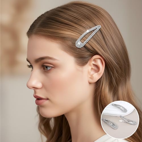 Mabor Silver Rhinestone Hair Clips - 4 Pack Elegant Barrettes
