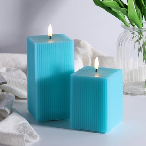 Turquoise Blue Flameless LED Candles with Remote Control - Set of 2