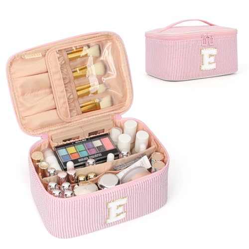 OCHEAL Pink Monogram Makeup Bag for Women Travel Cosmetic Organizer