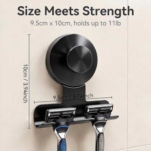 Kysren 2-Pack Suction Cup Razor Holder, Stainless Steel No-Drill Wall Mount