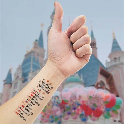 Nitaru Epcot World Map Temporary Tattoos for Drink Around the World Fans