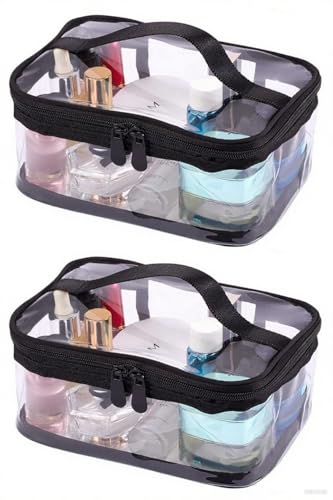 Black Louise Maelys 2-Pack Clear Travel Makeup Bags with Zipper Handles