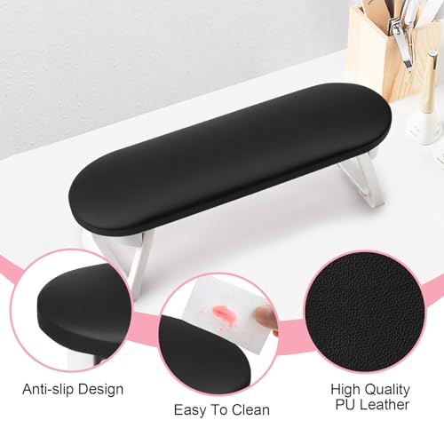 Subay Foldable PU Leather Nail Arm Rest - Black Manicure Cushion