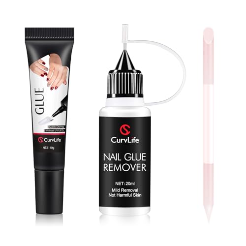 Curvlife Press-On Nail Kit with Nail Glue Gel & Remover, 20ml, Professional Tools