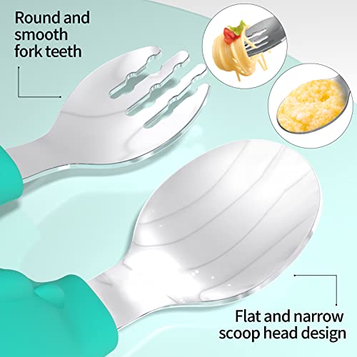 Deejoy Toddler Stainless Steel Spoon and Fork Set with Case - Green
