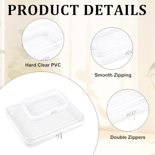 Hauojaus 2-Pack Clear Hard Shell Zipper Cases — Waterproof Storage for Cosmetics, Travel, and More