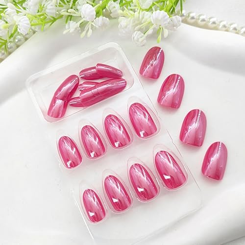 SRIMNUYY Chrome Round Press-On Nails – Short Oval Fake Nails 24Pcs