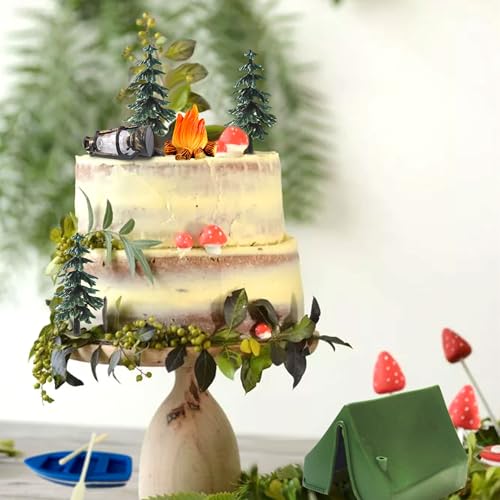 Camping Cake Decorations Set - 9 Forest Themed Toppers