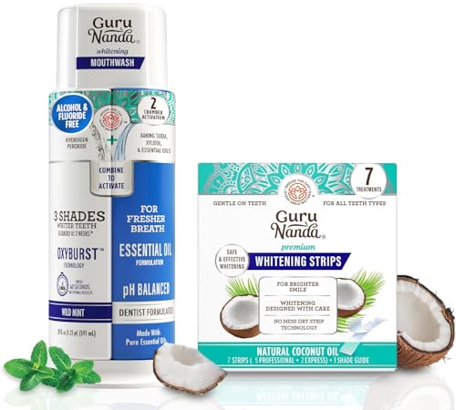 GuruNanda Whitening Wonder Mouthwash & Strips Duo - 10 Fl Oz Pack of 2