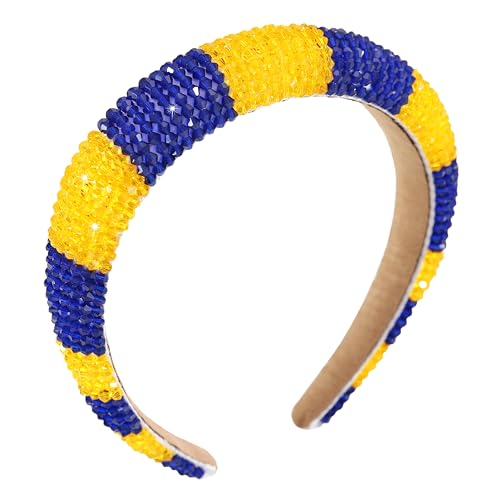 Gmmidea Beaded Rhinestone Headband for Women Girls - Yellow & Blue, Sparkly Crystal Fashion Hair Accessory