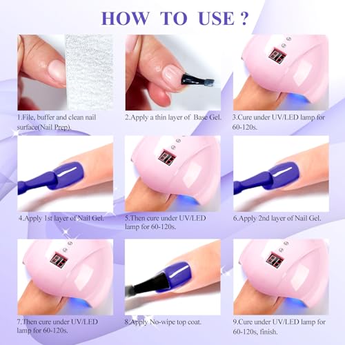 MTSSII 6-Pack Purple Blue Gel Nail Polish Set - Long Lasting UV LED Soak Off Manicure Kit for Home & Gift