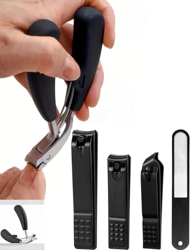 5pcs Silver Heavy Duty Nail Clipper Set with Angled Toe & Fingernail Clippers