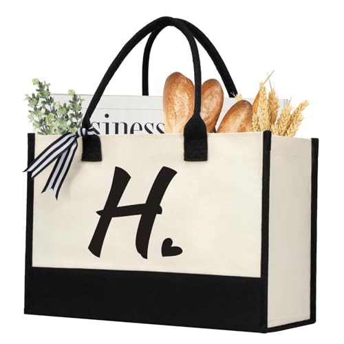 Personalized Initial Canvas Tote Bag - Custom Beach Bag Gift