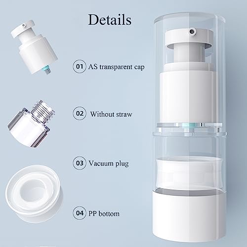 Qeuly 3-Pack Airless Pump Bottles - 0.5 oz Travel Size Dispensers