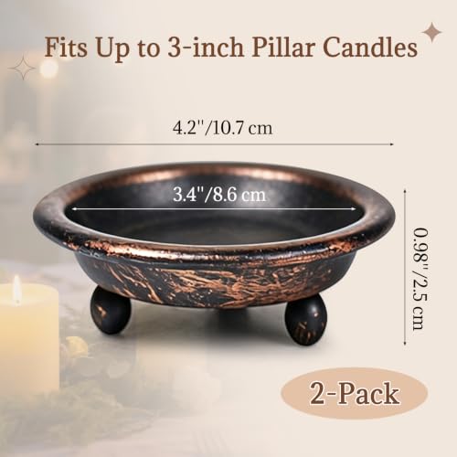 Vintage Metal Pillar Candle Holder Set of 2 with Tray