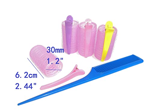 Kamay's Nylon 30mm Hair Curlers Set with 12 Duckbill Clips & Comb - No Heat, DIY Styling