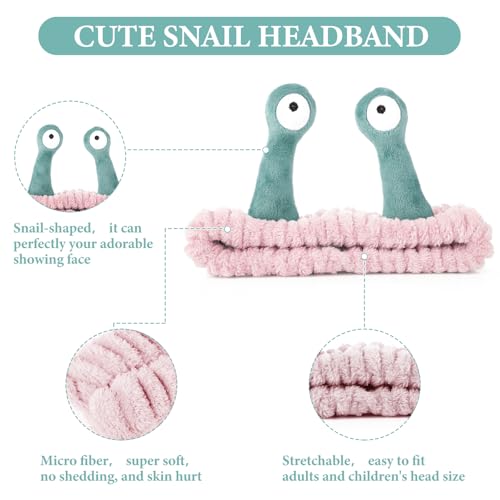 Molain Palm and Snail Face Wash Headband - Cute Coral Fleece