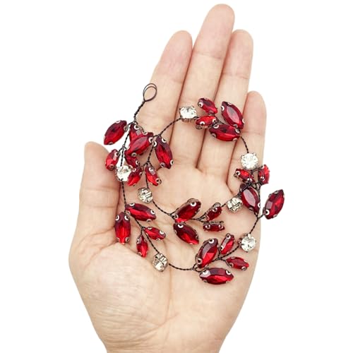 Bridal Burgundy Crystal Hair Vine Headpiece – Red Rhinestone Wedding Accessory