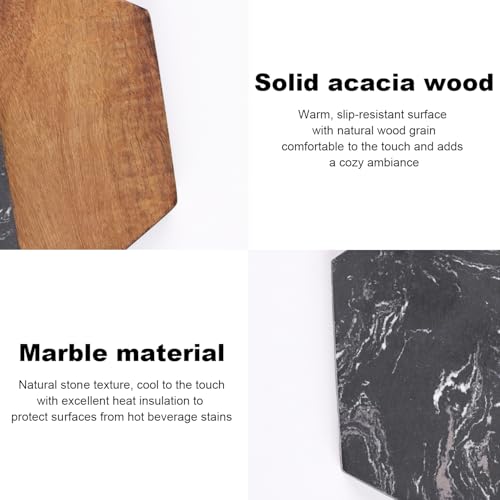 Elegant Black Marble Wood Coasters Set of 4 for Home & Office
