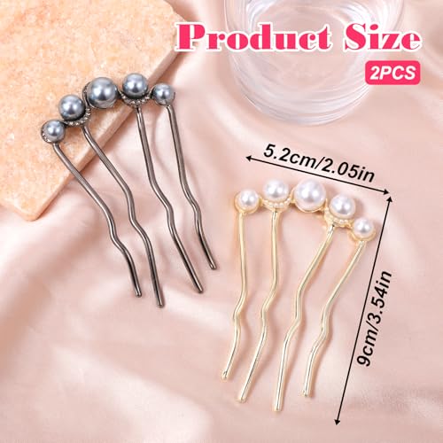 Pearl Hair Pins - 2 Pcs U Shaped Vintage Hair Forks for Women