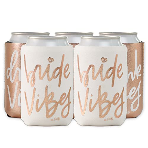 Bride Vibes Can Cooler Set - 10 Pack, White & Rose Gold