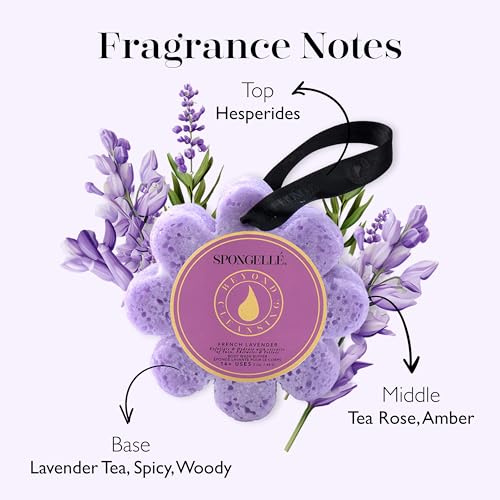 Spongell? French Lavender Wild Flower Bath Sponge | Built-in Body Wash & Body Scrubber, Shower Loofah Sponge for Women | 14+ uses