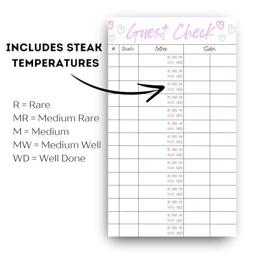 Guest Check Notepad for Servers - Steak Temperature Order Pad (3-Pack)