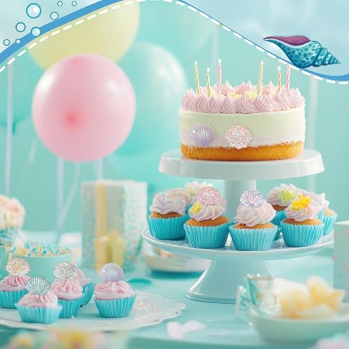 Mermaid Tail Cupcake Ring Toppers - 24 Pcs Ocean Party Decorations