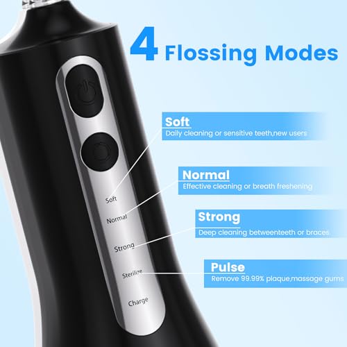 Zephis Cordless Water Flosser - Model A, Dental Oral Irrigator with 4 Modes