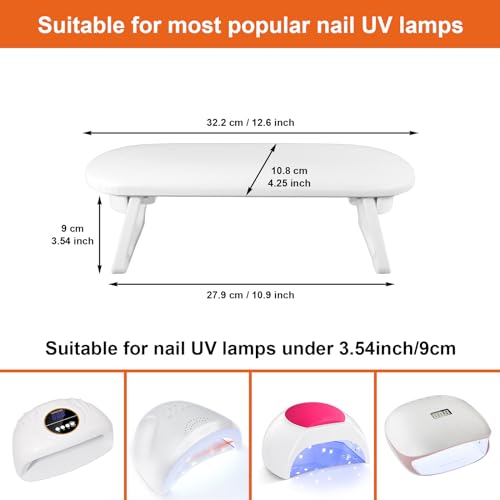 Diesisa Foldable PU Leather Nail Arm Rest – White, 2 Heights Anti-Slip Pads