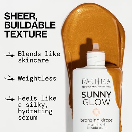 Pacifica Sunny Glow Liquid Bronzer Drops 1 Fl Oz - Face & Cheeks Sun-Kissed Glow with Vitamin C & Glycolic Acid