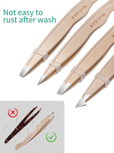 4-Piece Stainless Steel Tweezers Set with Travel Mirror Case