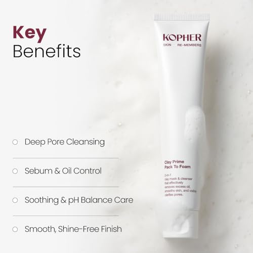 Kopher Clay Prime Facial Cleanser - Hydrating Pore-Minimizing Makeup Remover, Sensitive Skin, 80ml