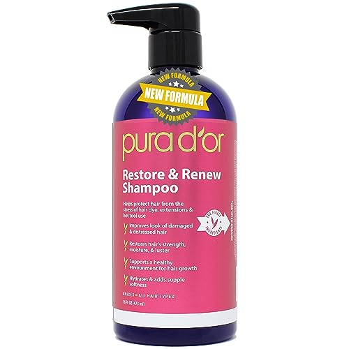PURA D'OR Restore & Renew Shampoo 16oz for Damaged Hair Protection & Growth