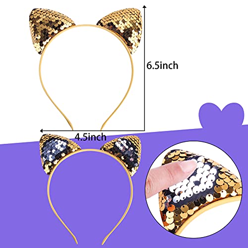 18-Piece Glitter Cat Ear Headband Set - Sparkly Sequin Party Accessories