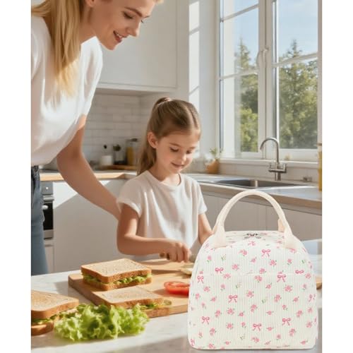 BTOOP Insulated Lunch Bag for Women & Men - Large Capacity Tote with Bow Design