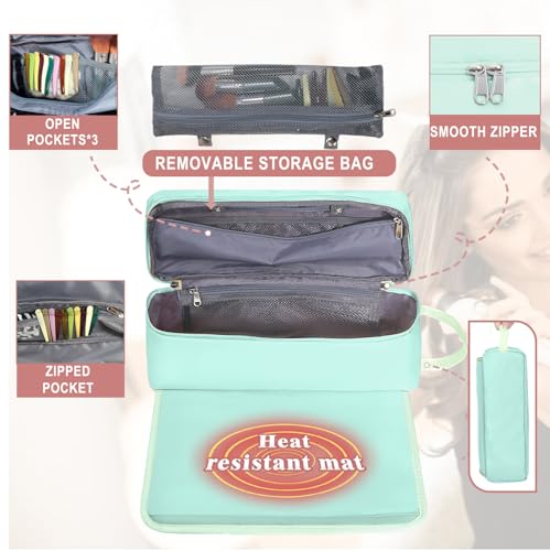 FAMOPLAY Hair Tools Travel Bag with Heat Resistant Mat, Large Organizer