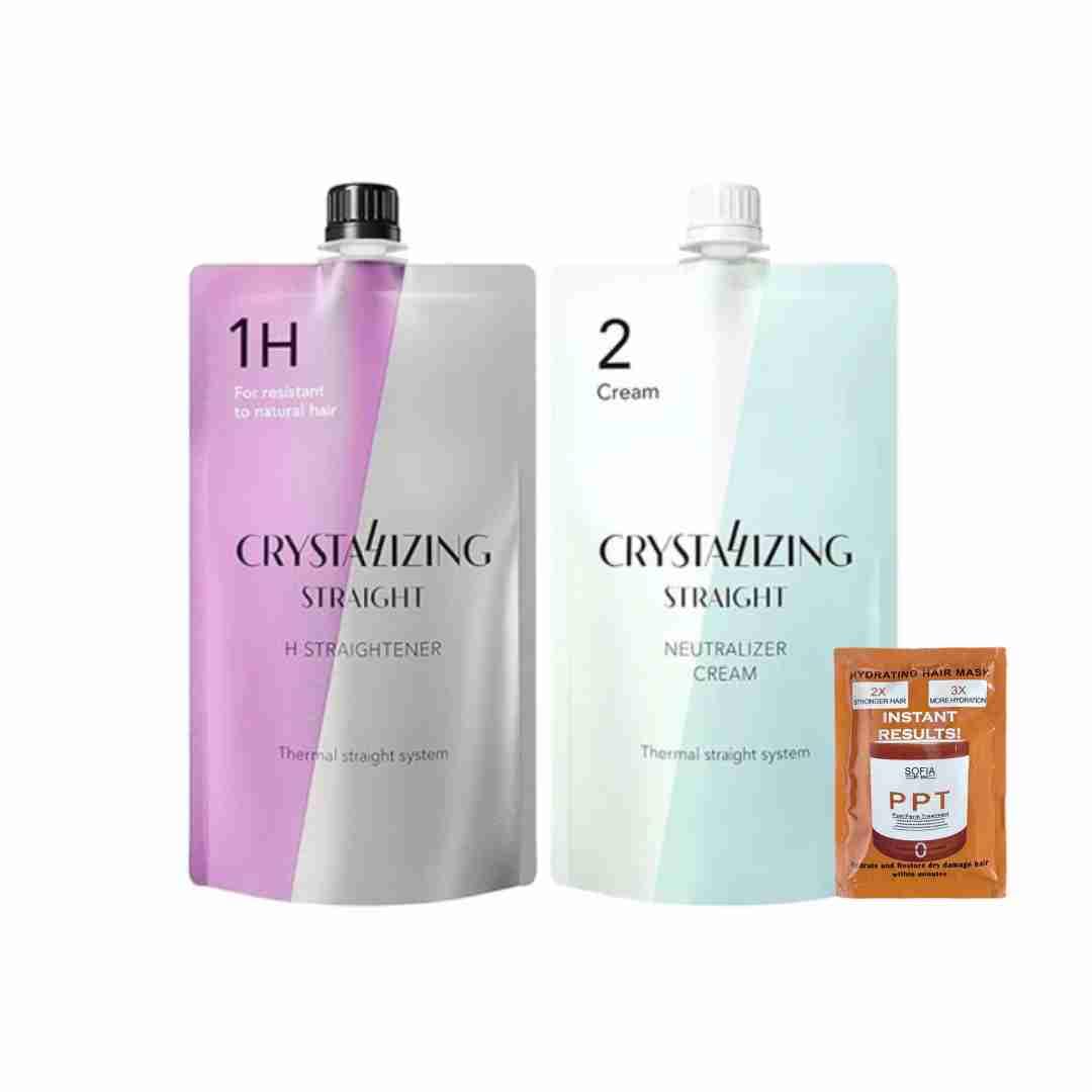 Hair Mask Bundle - Crystallizing Straight Rebonding Hair Straightener & Neutralizing Cream Set | JPN Version