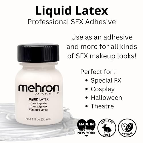 Mehron Liquid Latex - 1 oz Clear SFX Adhesive for Prosthetics & Effects