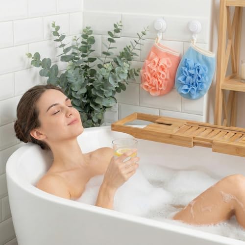 Travel Size Loofah Sponges - 2 Pack Exfoliating Bath Poufs