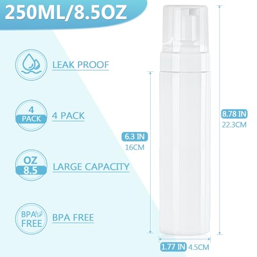 TMLECE White 8.5oz (250ml) Refillable Foaming Soap Dispenser Bottles 4 Pack
